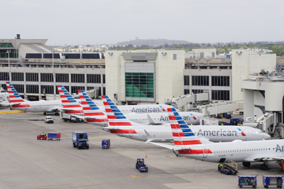 American Airlines planes at their gates